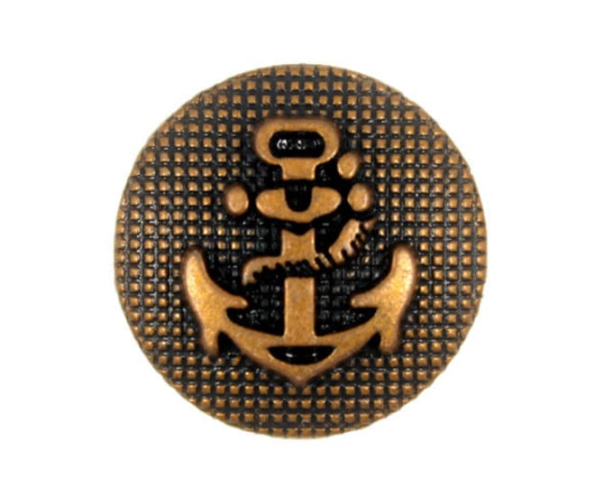 Metal Buttons – Copper Embossed Anchor on Lattice Background Metal Shank Buttons - 20mm - 3/4 inch - 6 pcs