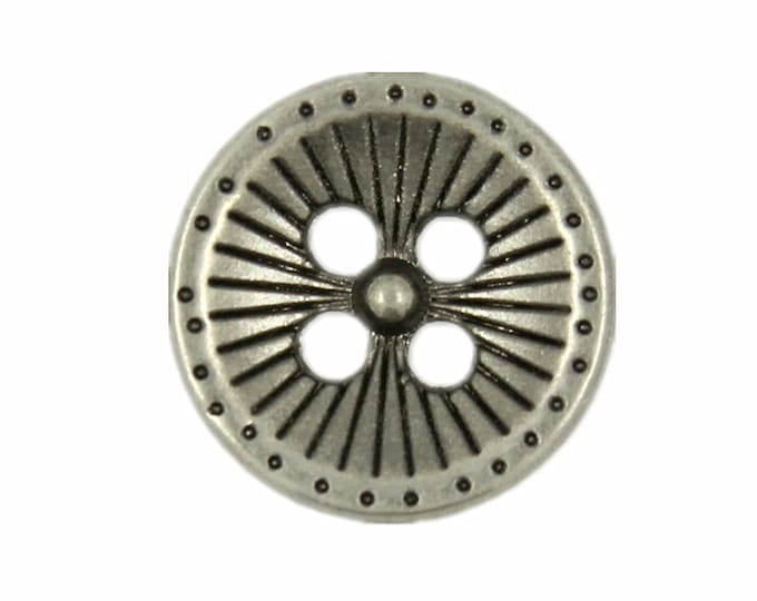 Metal Buttons - Gray Silver Dandelion Holes Buttons - 12mm - 1/2 inch - 6 pcs