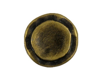 Metal Buttons - Rustic Circles Metal Shank Buttons in Antique Brass - 14mm - 9/16 inch - 6 pcs