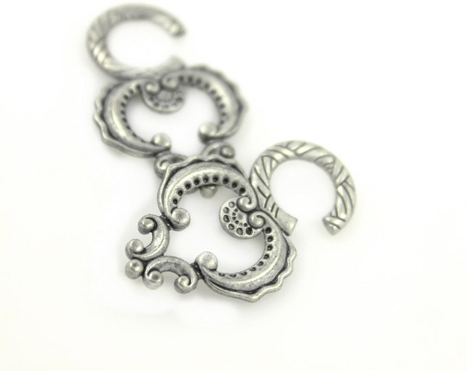 Antique Silver Baroque Swirl Hook . 2 pcs .