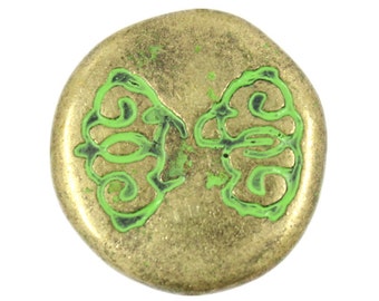 Metal Buttons - Light Green Bowknot Pattern Brass Metal Shank Buttons - 22mm - 7/8  inch - 6 pcs