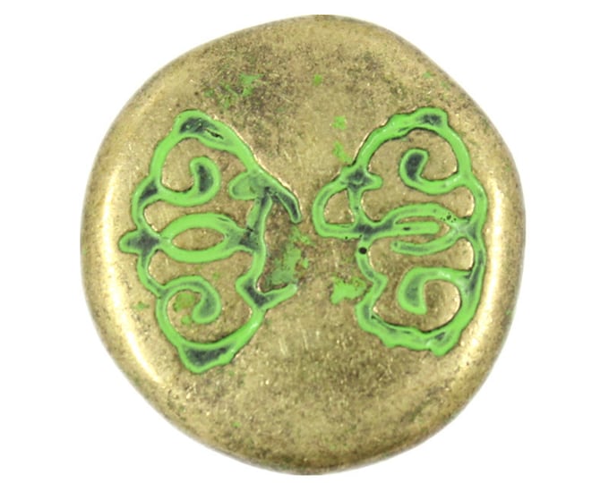 Metal Buttons - Light Green Bowknot Pattern Brass Metal Shank Buttons - 22mm - 7/8  inch - 6 pcs