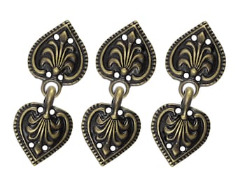 5 Pairs Antique Brass Baroque Spade HOOK And EYE Fasteners - 48mm x 19mm Fastened