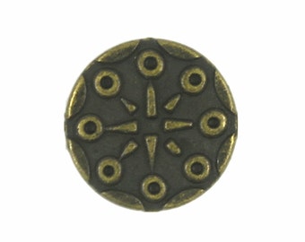 Metal Buttons - Flower Pattern Antique Brass Long Shank Metal Buttons - 10mm - 3/8 inch - 6 pcs