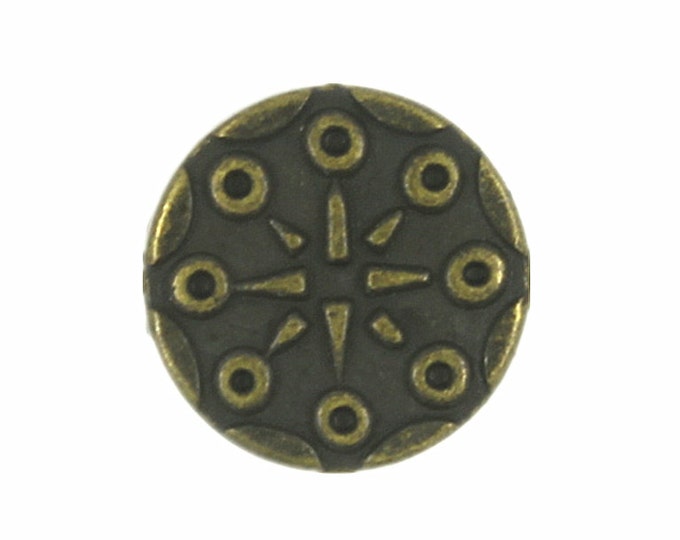 Metal Buttons - Flower Pattern Antique Brass Long Shank Metal Buttons - 10mm - 3/8 inch - 6 pcs