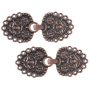 2 Pairs Romantic Bouquet Cloak Clasp Hook And Eye Antique Copper Fasteners. 62mm x 25mm Fastened.