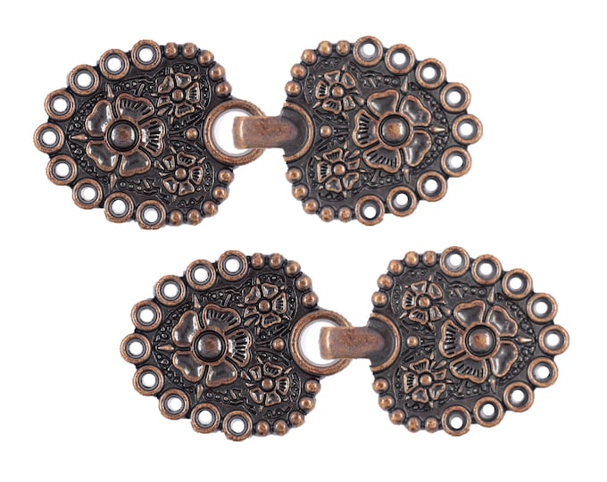2 Pairs Romantic Bouquet Cloak Clasp Hook And Eye Antique Copper Fasteners. 62mm x 25mm Fastened.