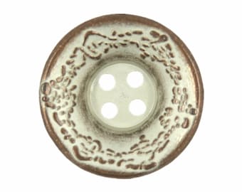 Metal Buttons - Concave Floral Copper White Patina Metal Hole Buttons - 17mm - 11/16 inch - 6 pcs