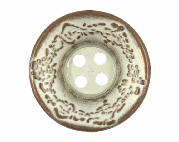 Metal Buttons - Concave Floral Copper White Patina Metal Hole Buttons - 17mm - 11/16 inch - 6 pcs