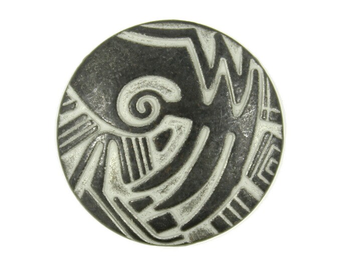 Metal Buttons - Pictograph Pattern Gunmetal White Metal Shank Buttons - 20mm - 3/4 inch - 6 pcs