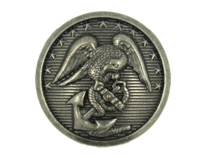 Metal Buttons - United States Marine Corps Old Emblem Gray Silver Metal Shank Buttons - 25mm- 1 inch - 6 pcs
