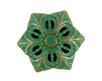 Metal Buttons - Green Painting Copper Snowflake Metal Shank Buttons - 20mm - 3/4 inch - 6 pcs