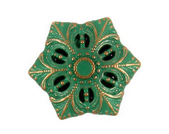 Metal Buttons - Green Painting Copper Snowflake Metal Shank Buttons - 20mm - 3/4 inch - 6 pcs