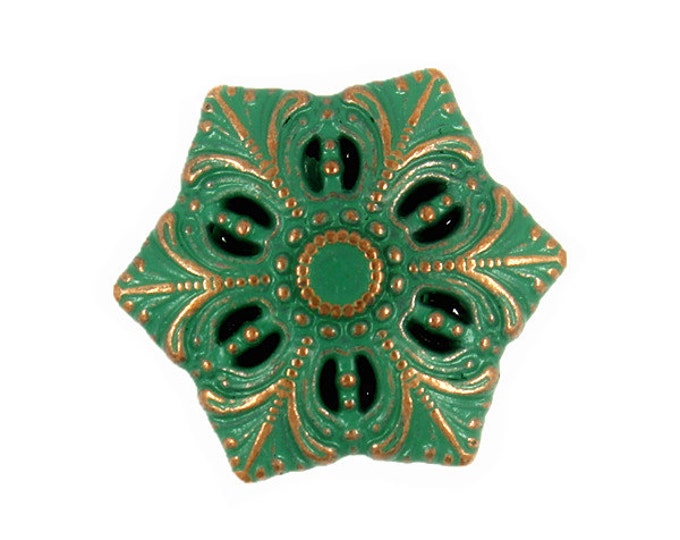 Metal Buttons - Green Painting Copper Snowflake Metal Shank Buttons - 20mm - 3/4 inch - 6 pcs