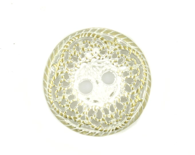 Metal Buttons - Foliage Filigree White and Light Gold Metal Holes Buttons - 18mm - 11/16 inch - 6 pcs