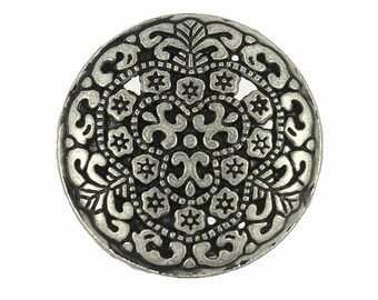 Metal Buttons - Gray Silver Hoya flower Metal Shank Buttons - 25mm - 1 inch - 6 pcs