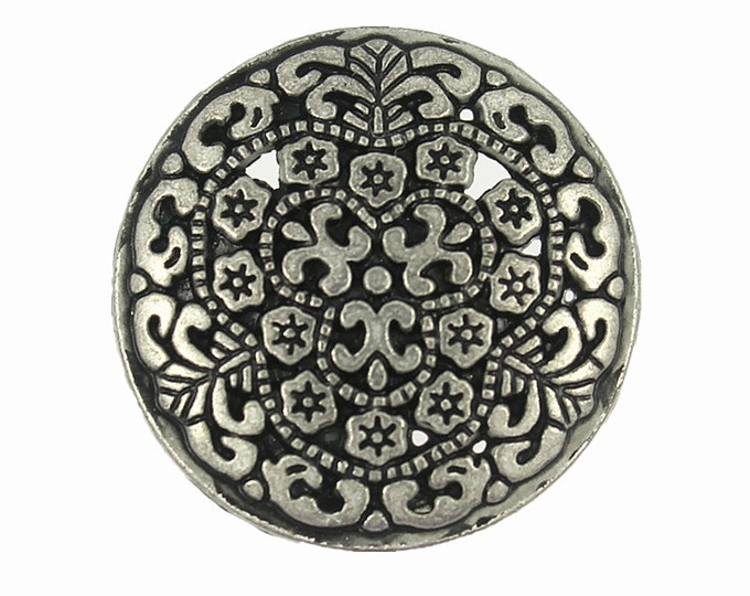 Metal Buttons - Gray Silver Hoya flower Metal Shank Buttons - 25mm - 1 inch - 6 pcs