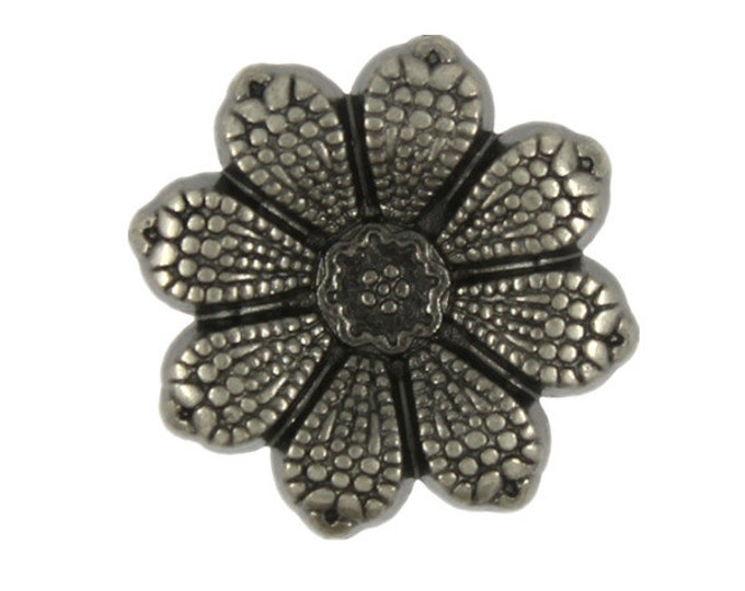 Metal Buttons - Clematis Flower Gray Silver Metal Shank Buttons - 15mm - 5/8 inch - 6 pcs