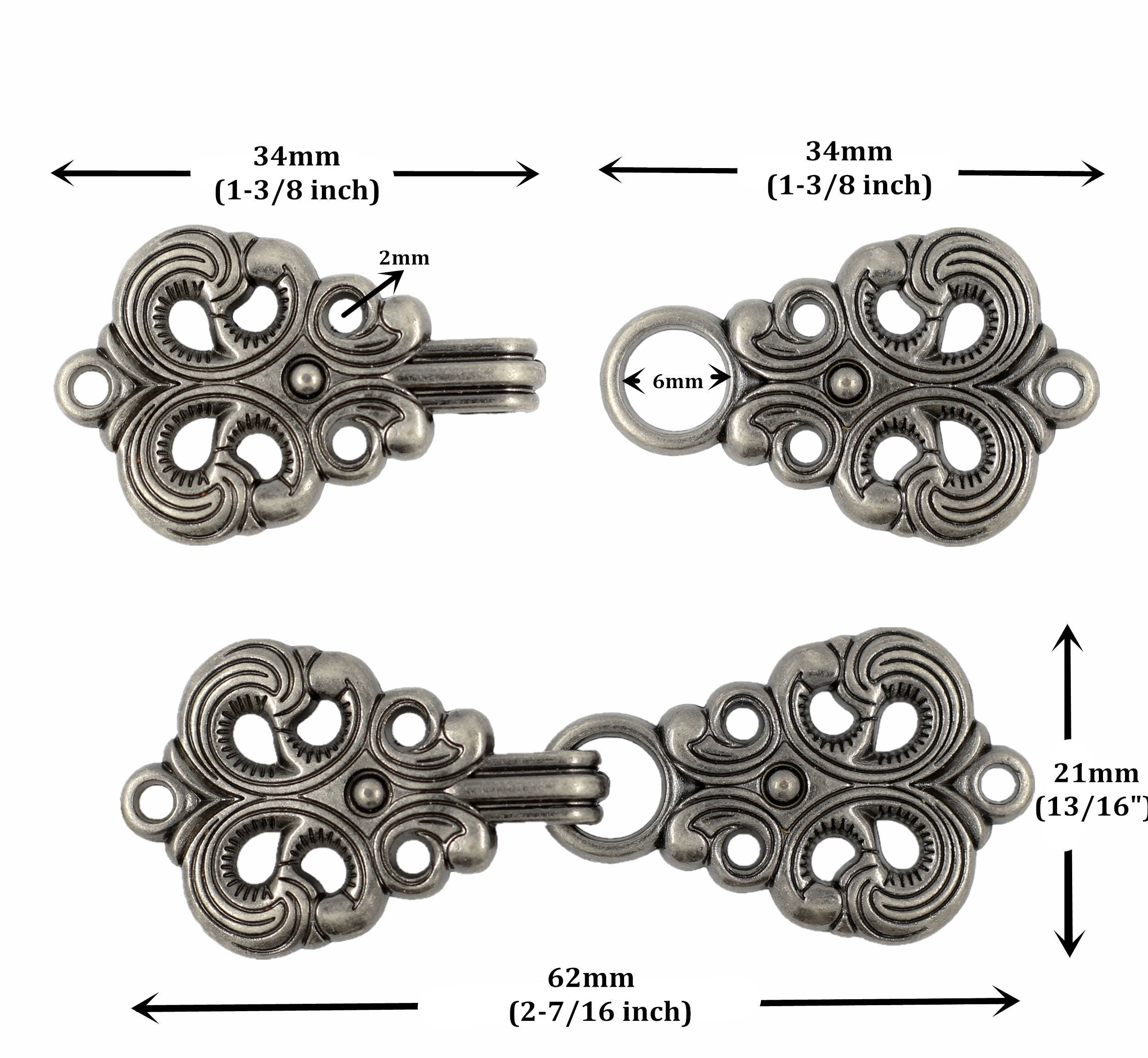 HOOK and EYE Fasteners Baroque Swirl Cloak Clasp Gray Silver Fasteners. 5  Pairs. -  Singapore