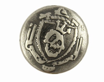 Metal Buttons - Skull King Gray Silver Metal Shank Buttons - 18mm - 11/16 inch - 6 pcs