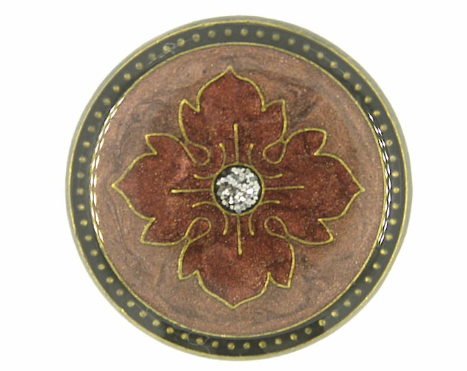 Metal Buttons - Red Byzantine Flower in LightCoral Luster Design Metal Shank Buttons - 30mm - 1 3/16 inch - 2 pcs
