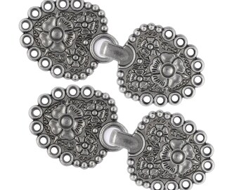 2 Pairs Romantic Bouquet Cloak Clasp Hook And Eye Gray Silver Fasteners. 62mm x 25mm Fastened.