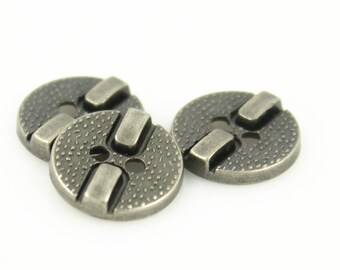 Metal Buttons - Gray Silver Locking Device Design Holes Buttons - 12mm - 1/2 inch - 6 pcs