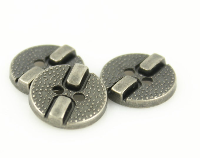 Metal Buttons - Gray Silver Locking Device Design Holes Buttons - 12mm - 1/2 inch - 6 pcs