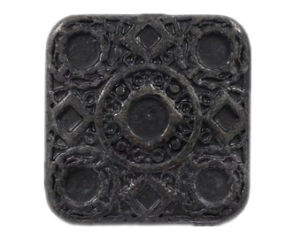 Square Metal Buttons - Round and Square Matrix Vintage Black Metal Shank Buttons - 17mm - 11/16 inch - 2 pcs
