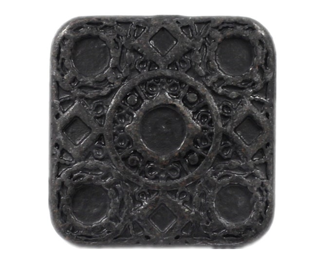 Square Metal Buttons - Round and Square Matrix Vintage Black Metal Shank Buttons - 17mm - 11/16 inch - 2 pcs