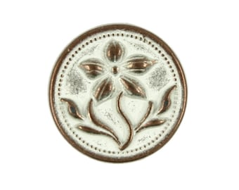 Metal Buttons - Gentianaceae Flower Pattern Copper White Metal Shank Buttons - 14mm - 9/16 inch - 6 pcs