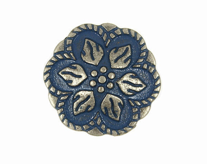 Metal Buttons - Gray Silver Peperomia Leaves Metal Shank Buttons in Blue Color - 17mm - 11/16 inch - 6 pcs