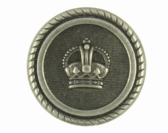 Metal Buttons - Gray Silver Crown Emblem Metal Shank Buttons - 15mm - 5/8 inch - 6 pcs