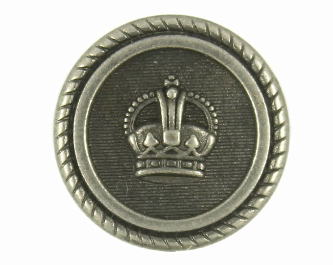 Metal Buttons - Gray Silver Crown Emblem Metal Shank Buttons - 15mm - 5/8 inch - 6 pcs