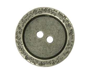 Metal Buttons -  Stone Texture Thicken Border Gray Silver Metal Hole Buttons - 22mm - 7/8 inch - 6 pcs