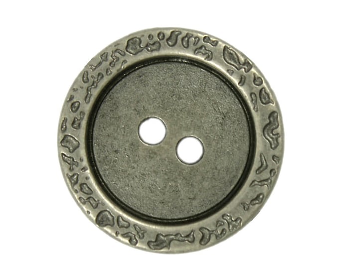 Metal Buttons -  Stone Texture Thicken Border Gray Silver Metal Hole Buttons - 22mm - 7/8 inch - 6 pcs