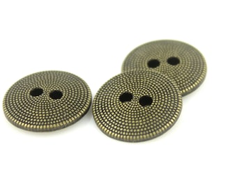 Metal Buttons - Masonry Antique Brass Metal Hole Buttons - 18mm - 11/16 inch - 6 pcs