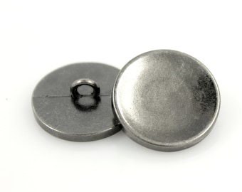 Metal Buttons -  Concave Surface Gunmetal Metal Shank Buttons - 20mm - 3/4 inch - 6 pcs