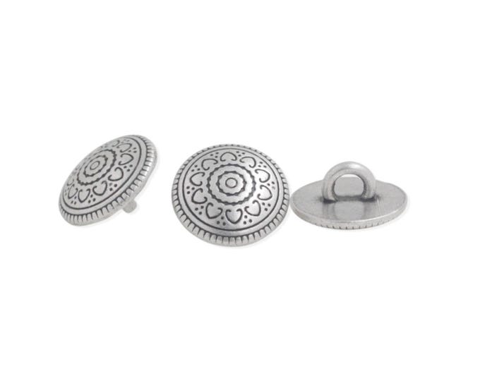 Metal Buttons - Hearts Flower Antique Silver Metal Shank Buttons - 12mm - 1/2 inch - 6 pcs