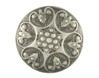 Metal Buttons -  Carved Floret Nickel Silver Metal Shank Buttons - 20mm - 3/4 inch - 6 pcs