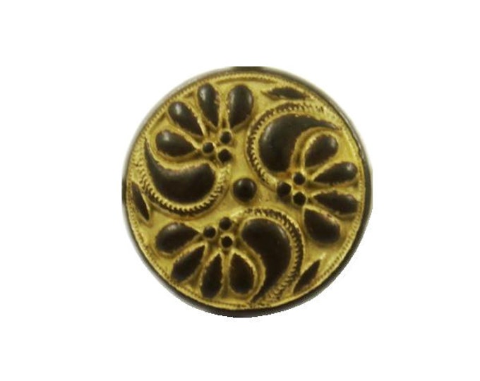 Small Metal Buttons - Flower Swirl Metal Shank Buttons in Gunmetal Yellow Color - 11mm - 7/16 inch - 6 pcs