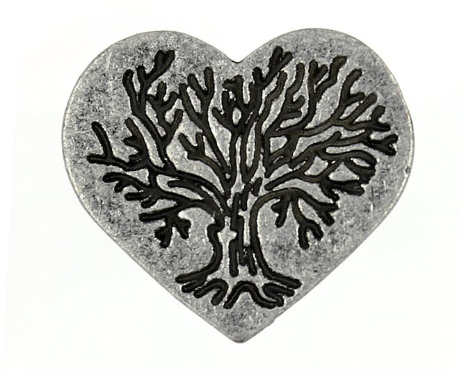Heart Metal Buttons - Tree in Hearts Antique Silver Metal Shank Buttons - 23mm - 7/8 inch - 2 pcs