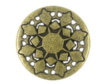 Metal Buttons - Prism Flower Metal Shank Buttons in Antiqued Brass color - 20mm - 3/4 inch - 6 pcs