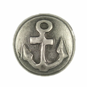 Metal Buttons - Gray Silver Embossed Anchor Metal Shank Buttons - 15mm - 5/8 inch - 6 pcs