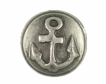 Metal Buttons - Gray Silver Embossed Anchor Metal Shank Buttons - 15mm - 5/8 inch - 6 pcs