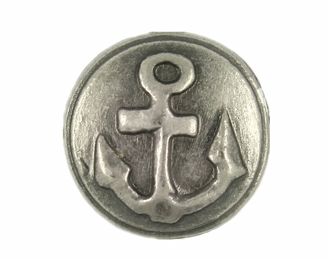 Metal Buttons - Gray Silver Embossed Anchor Metal Shank Buttons - 15mm - 5/8 inch - 6 pcs