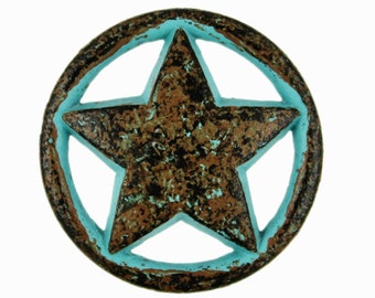 Metal Buttons - Star and Ring Green Rust Metal Shank Buttons - 20mm - 3/4 inch - 6 pcs