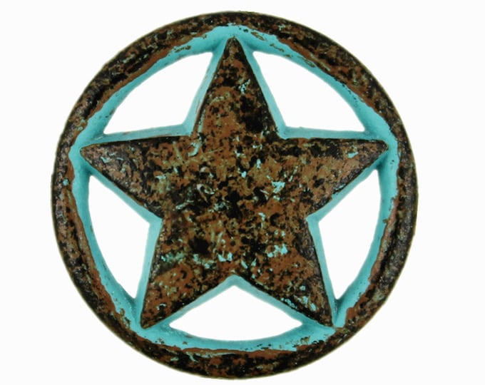 Metal Buttons - Star and Ring Green Rust Metal Shank Buttons - 20mm - 3/4 inch - 6 pcs