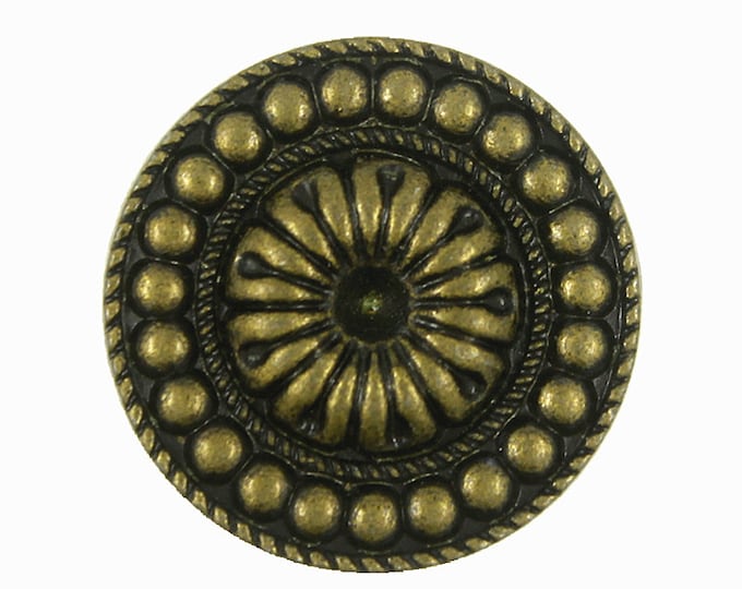 Metal Buttons - Beads Wheel Antique Brass Metal Shank Buttons - 23mm - 7/8 inch - 6 pcs