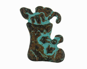 Xmas Metal Buttons - Green Patina Christmas Socks Metal Shank Buttons - 15mm - 5/8 inch - 4 pcs